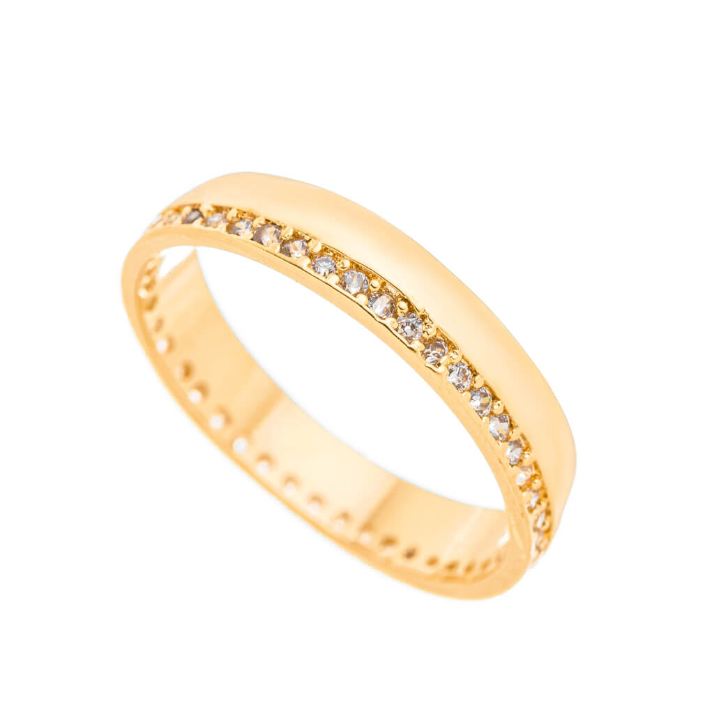 Anel Tipo Aliança com Fileira de Zircônias Ouro 18k